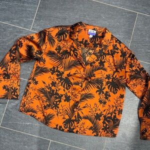 Future collective silky bronze tropical floral button down